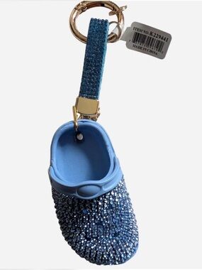 Sparkling Blue Mini Clog Keychain - Rhinestone Shoe Accessory